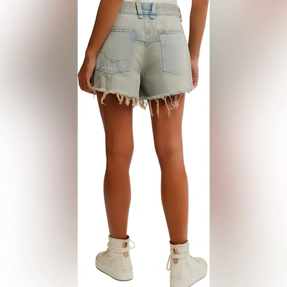 Free People Now or Never Denim Distressed Shorts size 32 - Picture 3 of 10